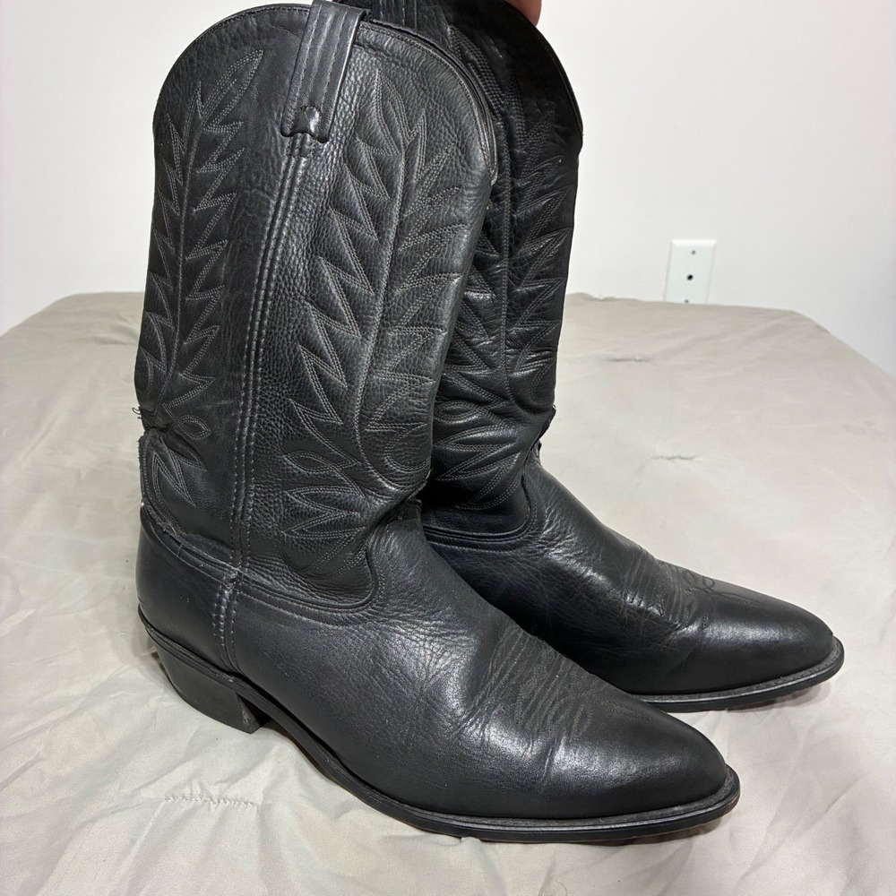 Vintage USA Made Black Leather Western Cowboy Boots Mens 13 D 6691 8543